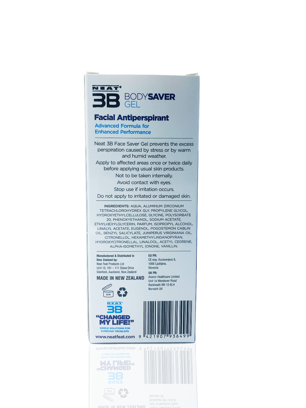Neat 3B BodySaver Gel packaging with text on a white background