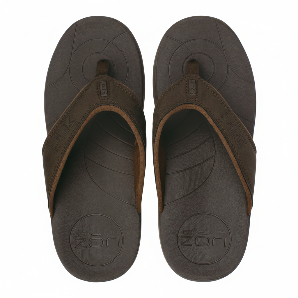 Birds eye view of a pair of Zori Brown