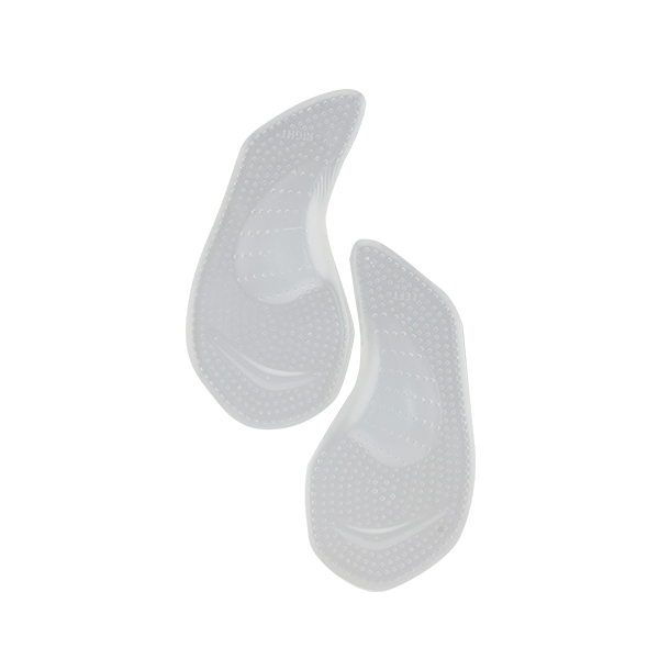 Two white, semi-translucent Neat Feat Femme Slimline Gel Arch Cushions side by side, showcasing their soft, cushioned design for arch support and comfort.