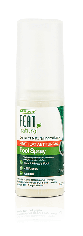 Neat Feat Natural Antifungal Foot Spray for Nail Fungus and Athlete's Foot tube, featuring a mostly green and white label with the product name and branding.