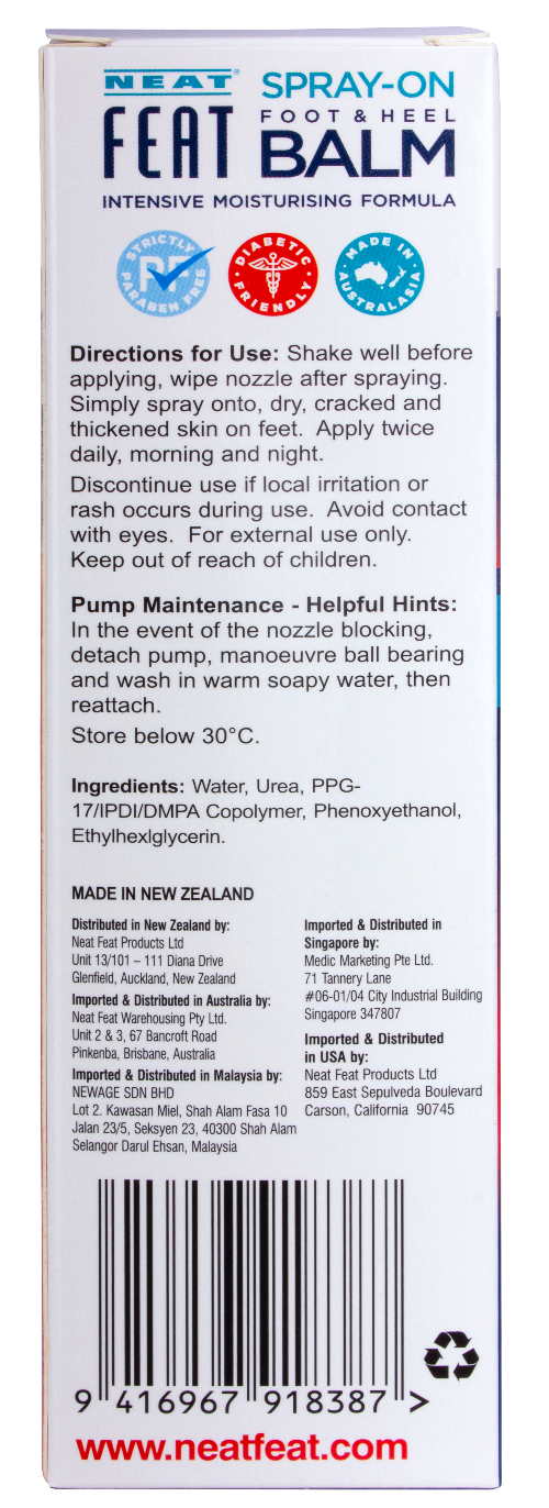 Back of Spray On Foot and Heel Balm for Dry, Cracked feet - Neat Feat Foot & Body Care
