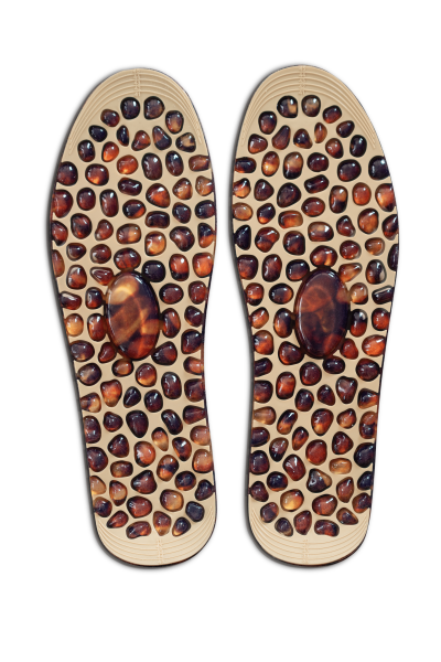 Bird’s-eye view of Neat Feat Massage Gel Insoles in beige, featuring tiger’s-eye-coloured gel pebbles.